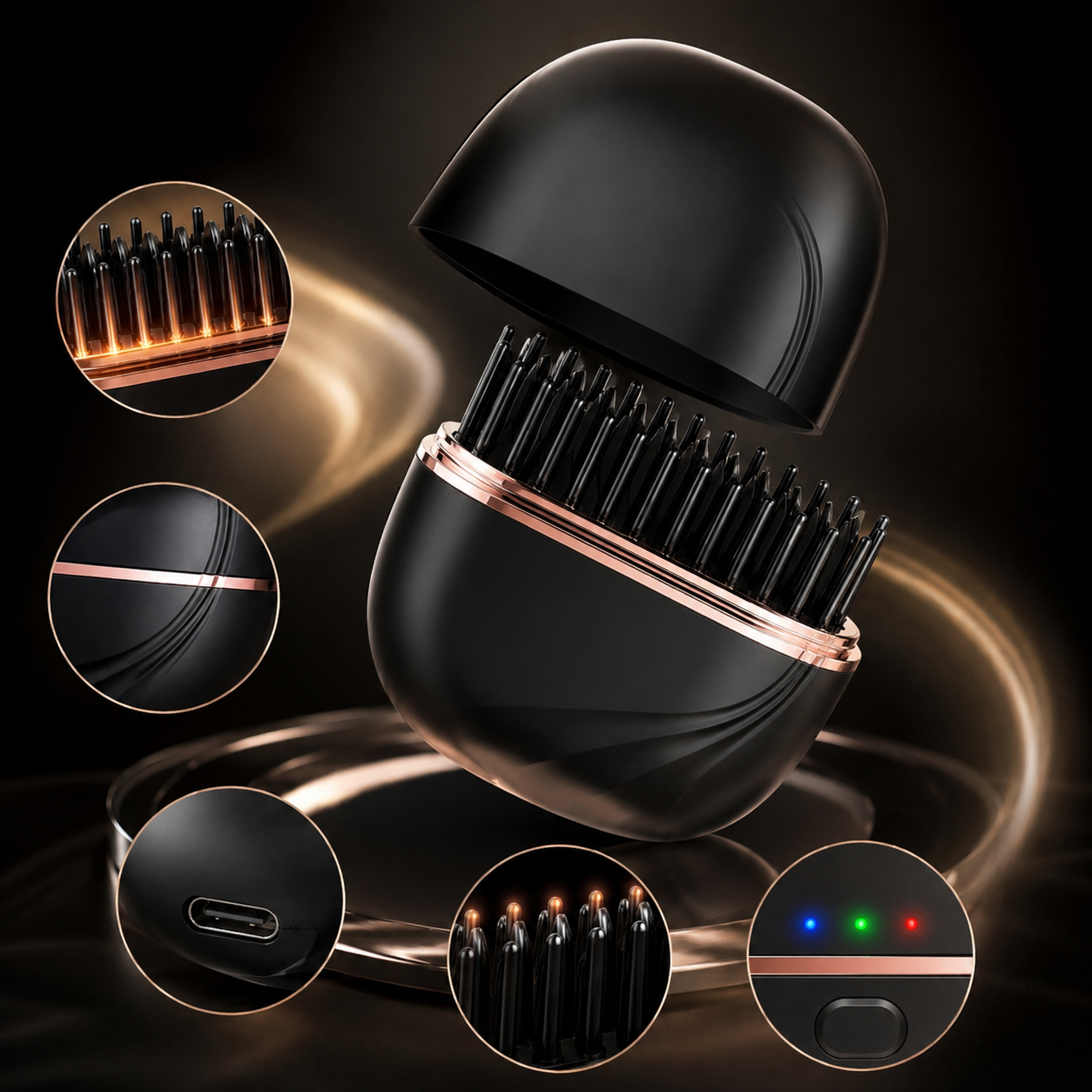 GlowComb Pro™ Cordless Mini Hair Straightening Comb – Compact USB-C Rechargeable Styling Tool for Travel, Gym, and Daily Use