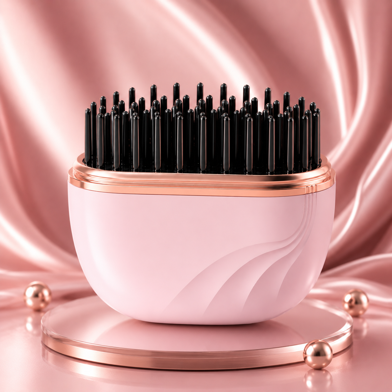 GlowComb Pro™ Blush Pink Edition — Wireless Mini Hair Straightening Comb with Rose Gold Detail